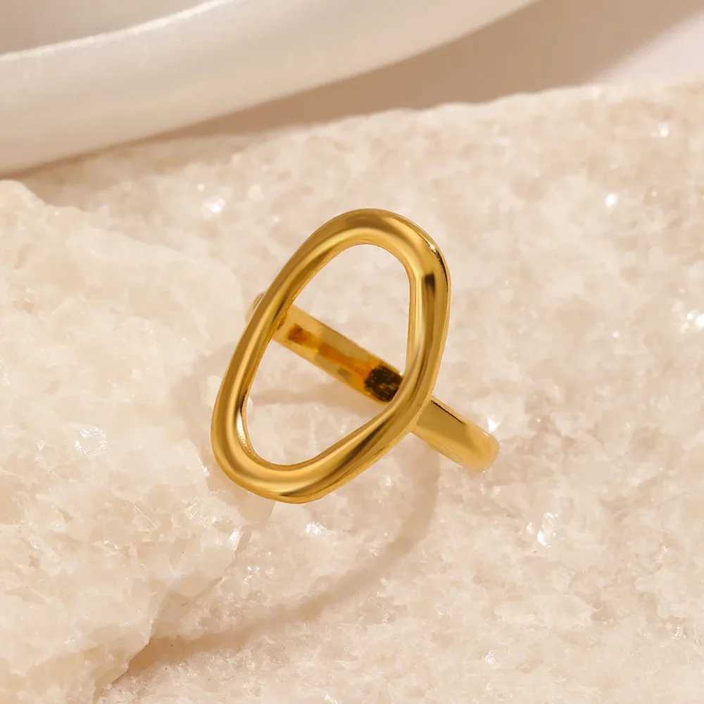 Fashion Minimalist Hollow Oval Rings for Women Stainless Steel Gold Color Geometric Open Finger Ring Party Jewelry Gift New In H260327