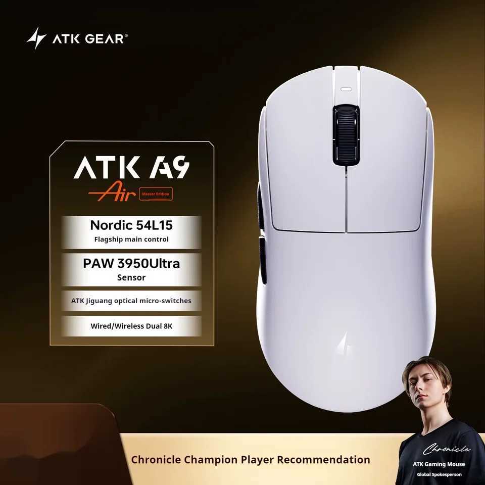 New Atk Vxe A9 Wireless Bluetooth Mouse E-Sports Game Ergonomics Computer Office Tri-Mode Star Flash Edition Big Hand Mouse D260327