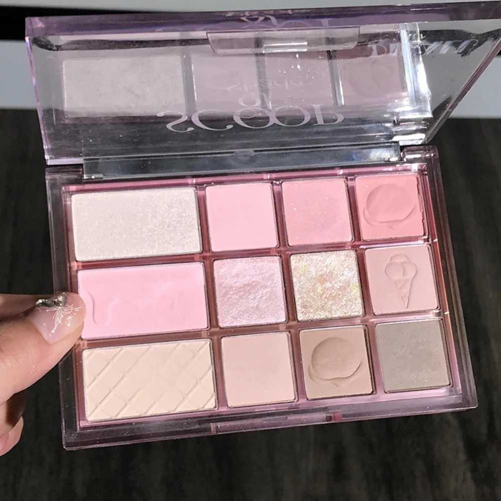 12Color Pink Brown Eye Shadow Tray Pearl Glitter Earth Matte Chocolate Eyeshadow Palette Korea Low Saturation Eye Pigment Makeup H260327