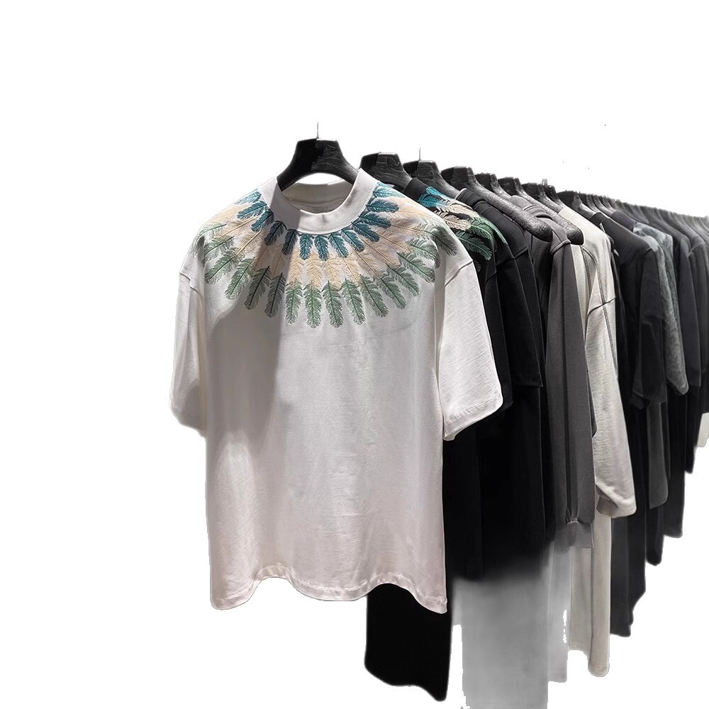 Luxury Brand Designer Summer New Trendy Brand Peacock Feather Heavy Craft Short Sleeve T-Shirt Men Light Luxury Trendy Round Neck Versatile Half Sleev