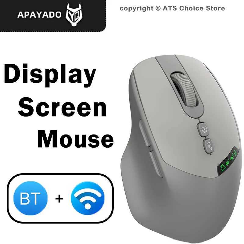 T02 Dual Mode Wireless Mouse Bluetooth 50 24G Silent Click Noiseless 500mAh Rechargeable Large Battery Battery Display D260327