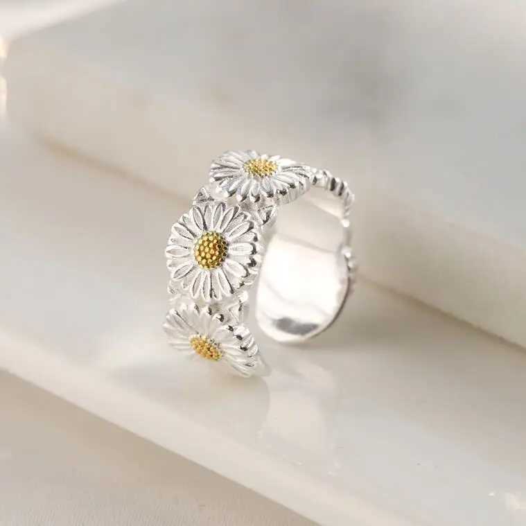 New Simple Small Daisy 925 Sterling Silver Female Temperament Sunflower Personality Flower Opening Rings TYB243 H260327