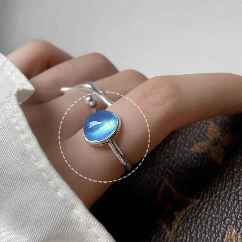 PANJBJ 925 Sterling Silve Moonstone Irregular Ring for Women Party Gift Adjustabler Personality Korean Dropshipping H260327