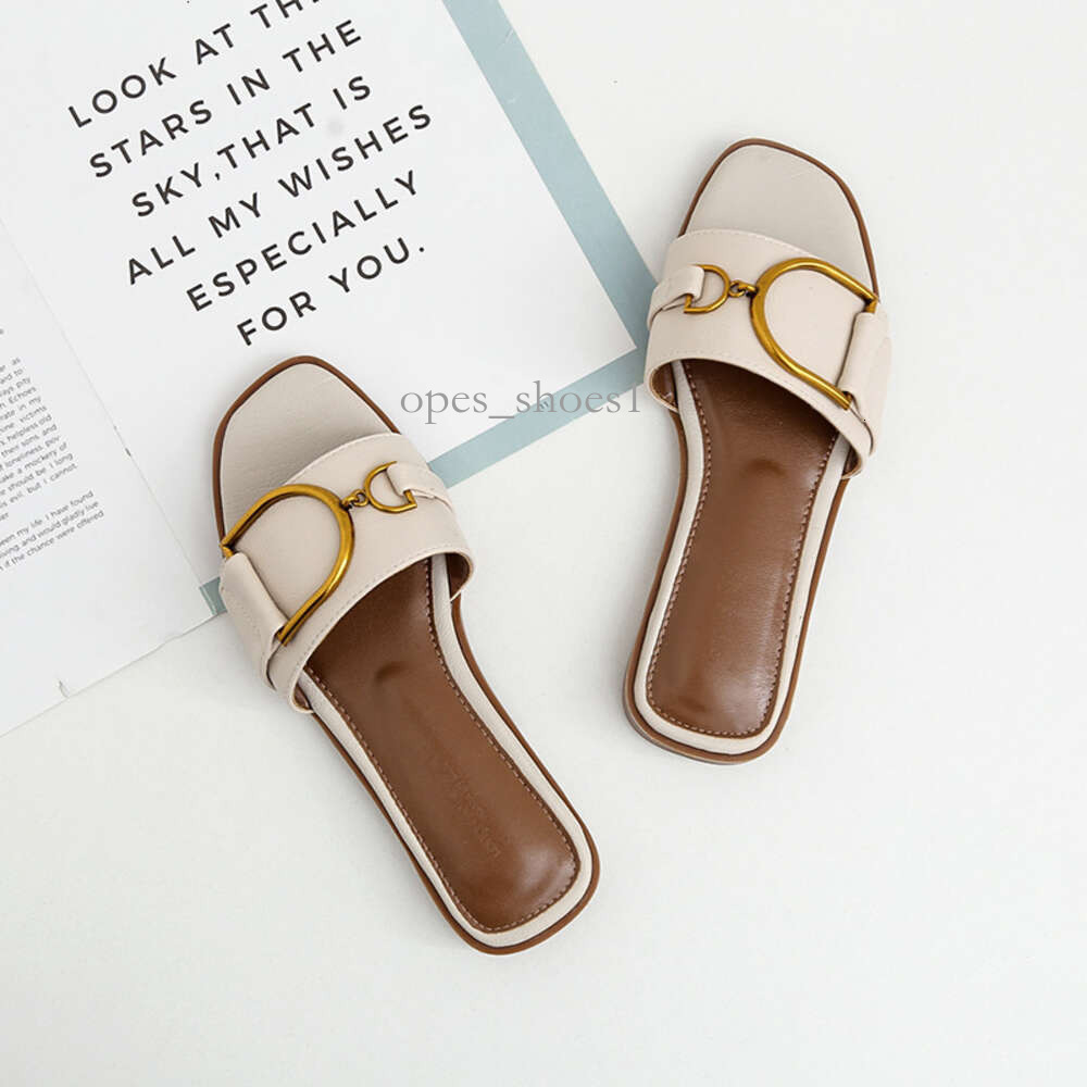 Womens Metal Buckle Square Toe Slide Sandals Multiple Colors Soft Faux Leather Flat Slippers Elegant Summer Slides For Daily Casual Wear