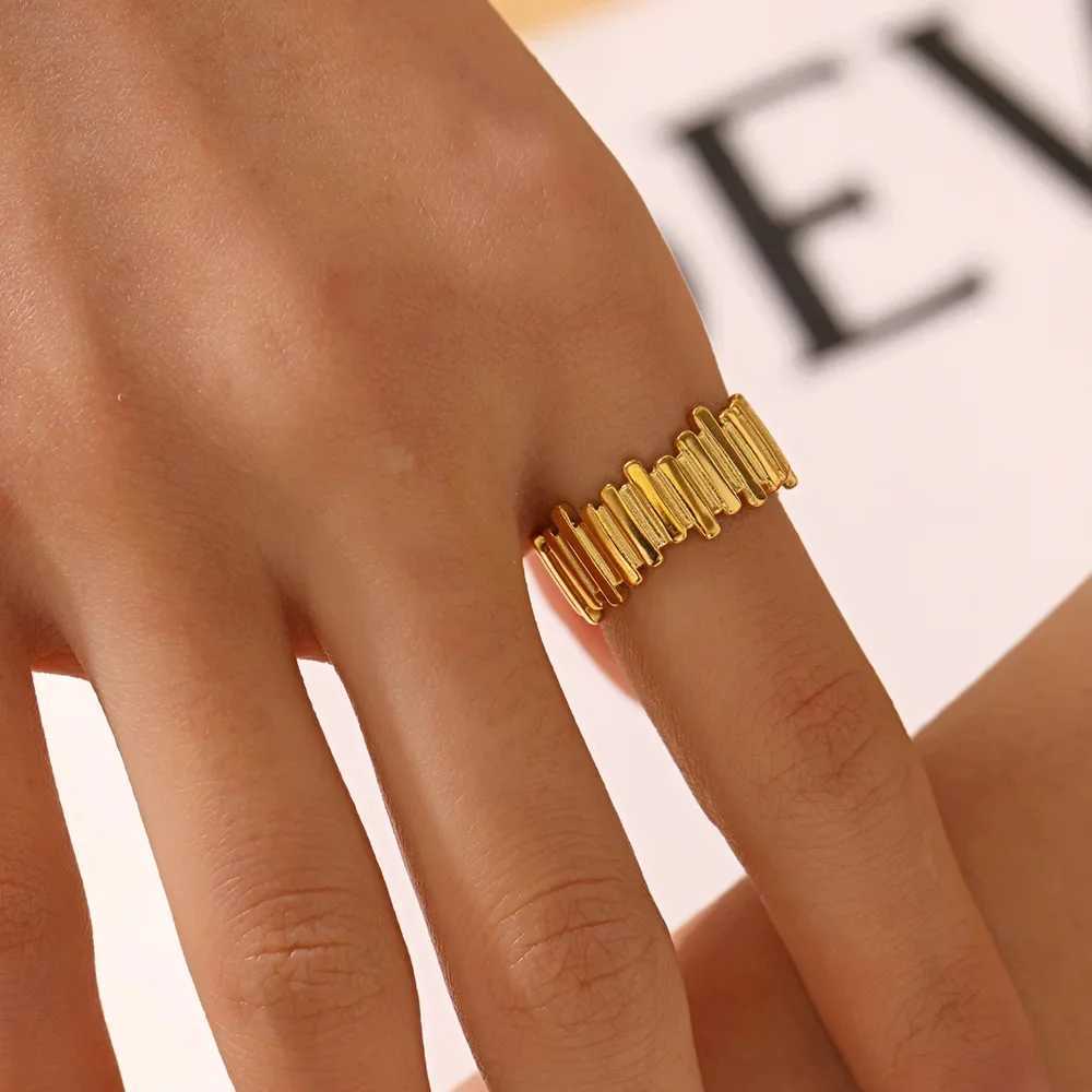 New Trendy Stainless Steel Geometric Rings for Women Girls Gold Color Minimalist Adjustable Finger Rings Wedding Jewelry Gifts H260327