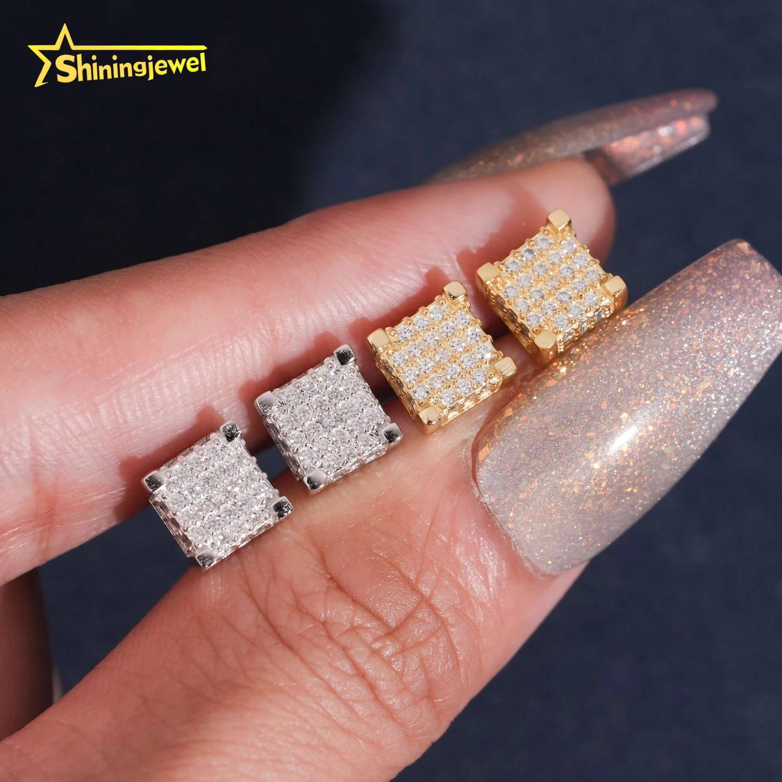 Shining Moissanite Iced Out Earrings 7mm Pass Diamond Test Moisssanite Gold Plated Sterling Silver 925 Screw Back Stud Earrings