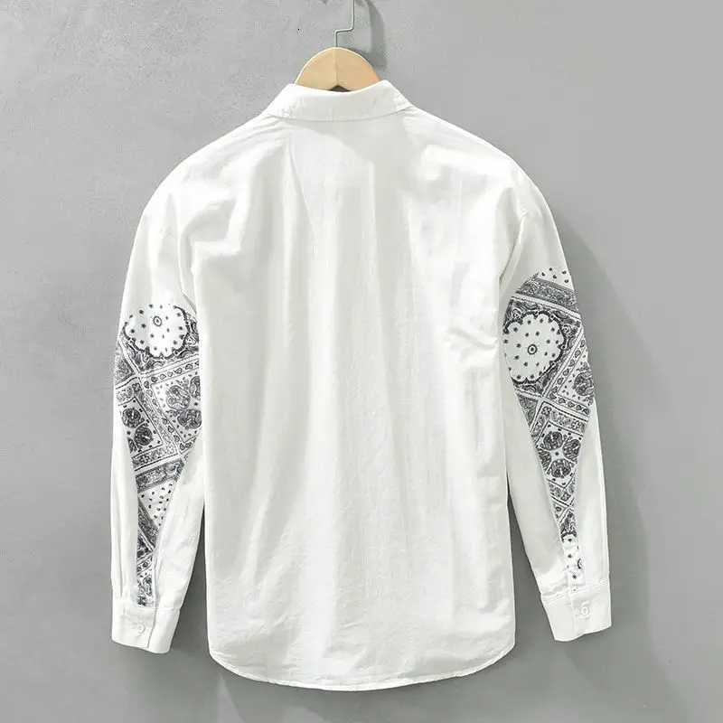 Men Casual Long Sleeve Shirt Trendy Patchwork Print High End Stylish Top C260326
