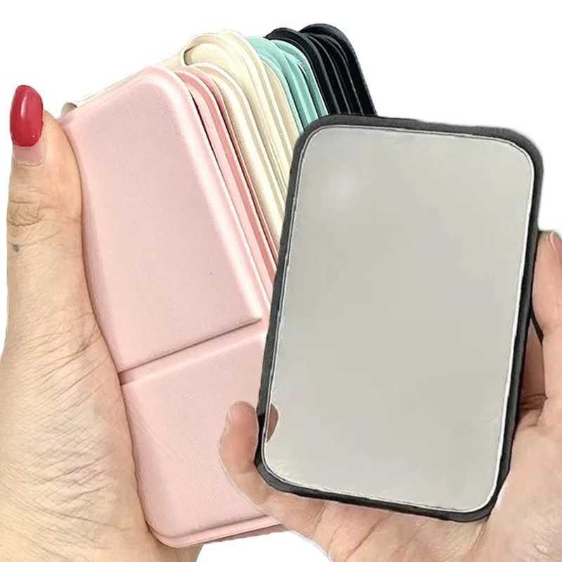 Solid Color PU Leather Desktop Makeup Mirror Simple Portable Handheld Makeup Mirrors Foldable Pocket Desktop Stand Tools H260327