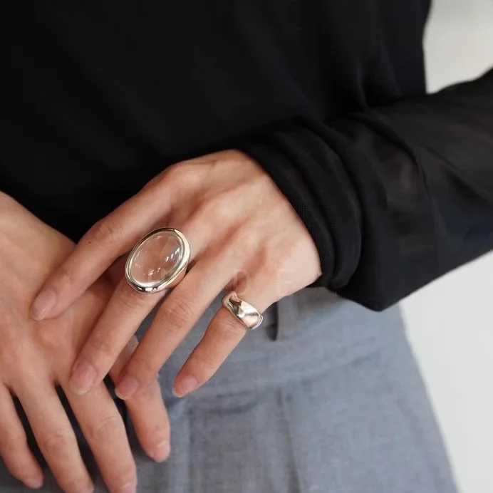 925 Sterling Silver Rings For Women Vintage Handmade Adjustable Retro Big Stone Ring Fashion Band Female Bijoux Gift H260327