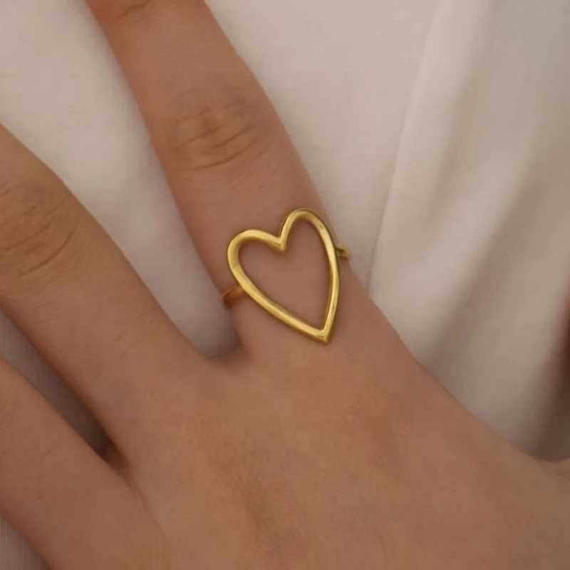 Stainless Steel Big Heart Rings Trend Adjustable Opening Rings for Women Couple Gift Punk Fashion Engagement Party Jewelry 2023 H260327