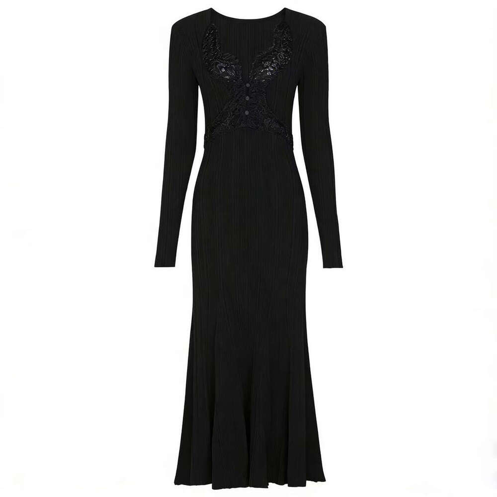 Spring g20 and summer new designer high-quality lace V-neck slim, sexy and elegant long dress 2026