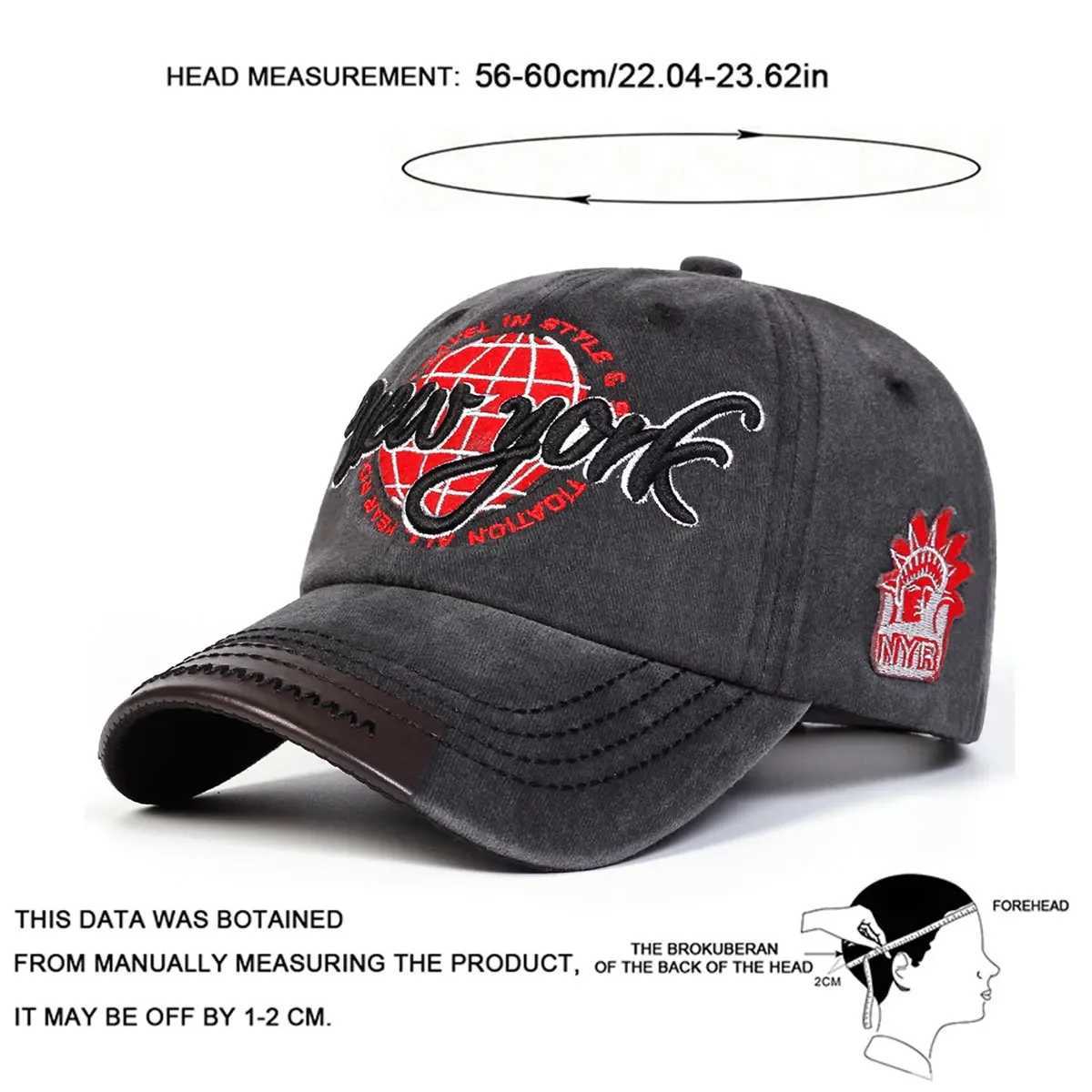 Unisex New York Embroidery Wash Baseball Caps Outdoor Adjustable Spring and Autumn Casual Sunscreen Hat M260327