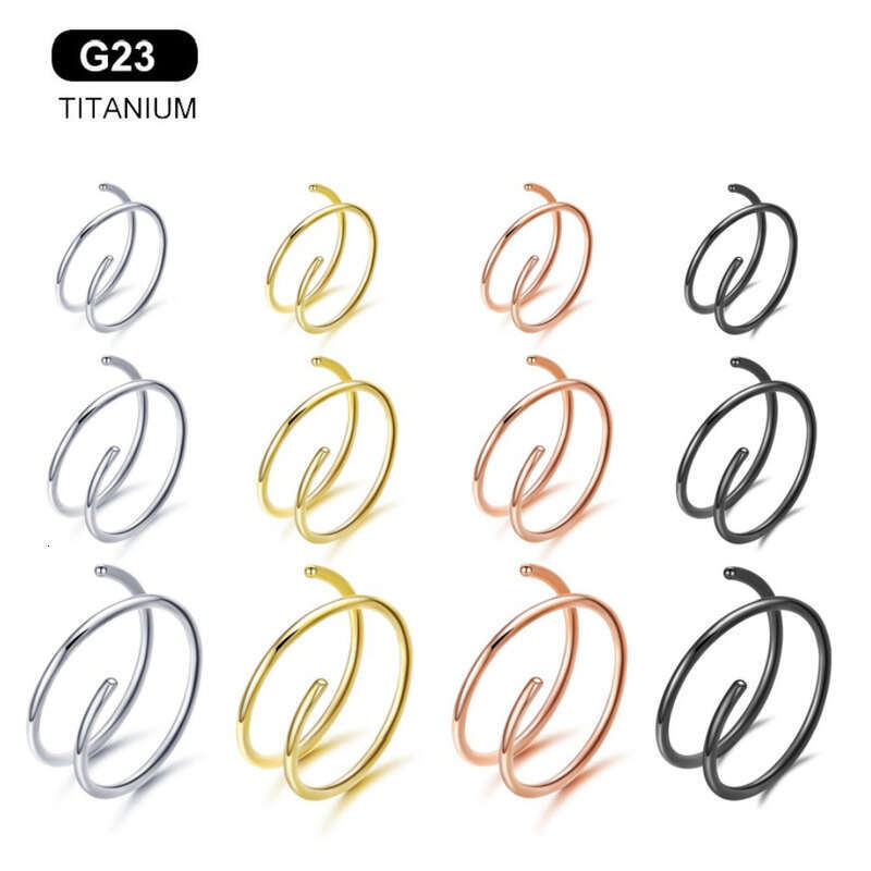 Best-Selling In Europe And America, G23 Titanium Double-Ring Spiral Ring, Easy-To-Wear Electroplated Nose Piercing Jewelry