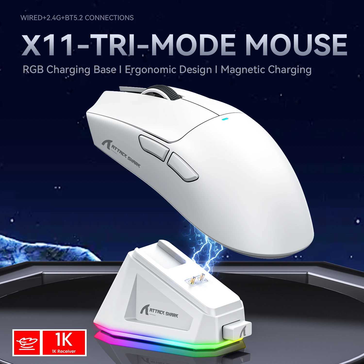 Attack Shark X11 Mouse PAW3311 Wireless 1K Hz Macro Magnetic RGB Docking Charger for Gaming D260327