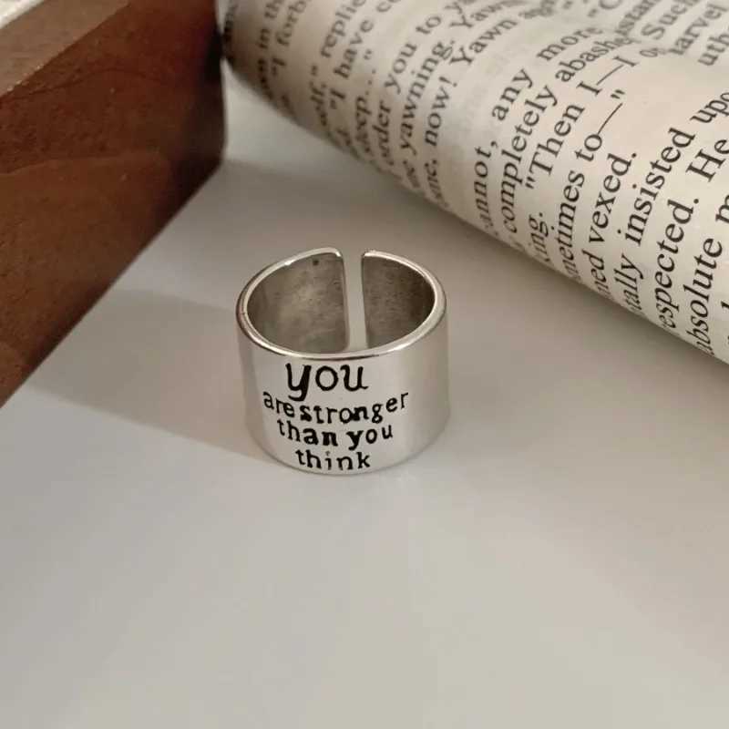 925 Sterling Silver Geometry Wide Edge Letter Hip-hop Adjustable Opening Rings for Women Fine Jewelry Minimalist Accessories H260327