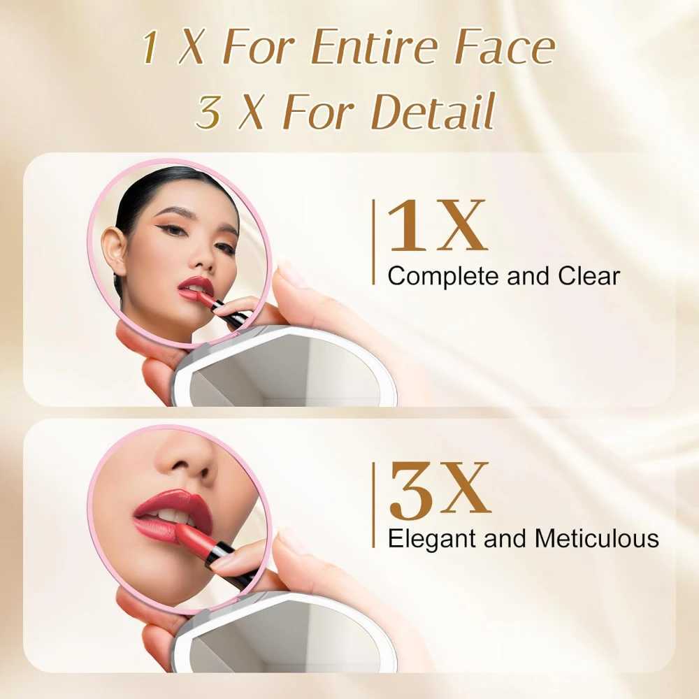 Rechargeable Portable Travel LED Makeup Mirror Handheld Pocket Compact Folding Cosmetic Mirror with Lights 1X/3X Magnification H260327