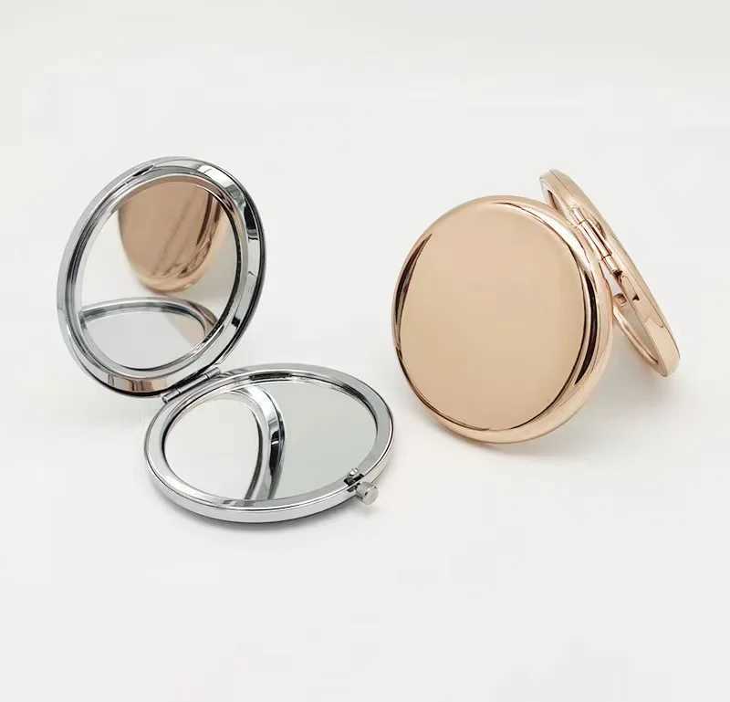 Portable Makeup Mirror Solid rose gold Color Metal Round Case Double-Side Pop-Up Pocket Mirror Beauty cosmetic mirror H260327