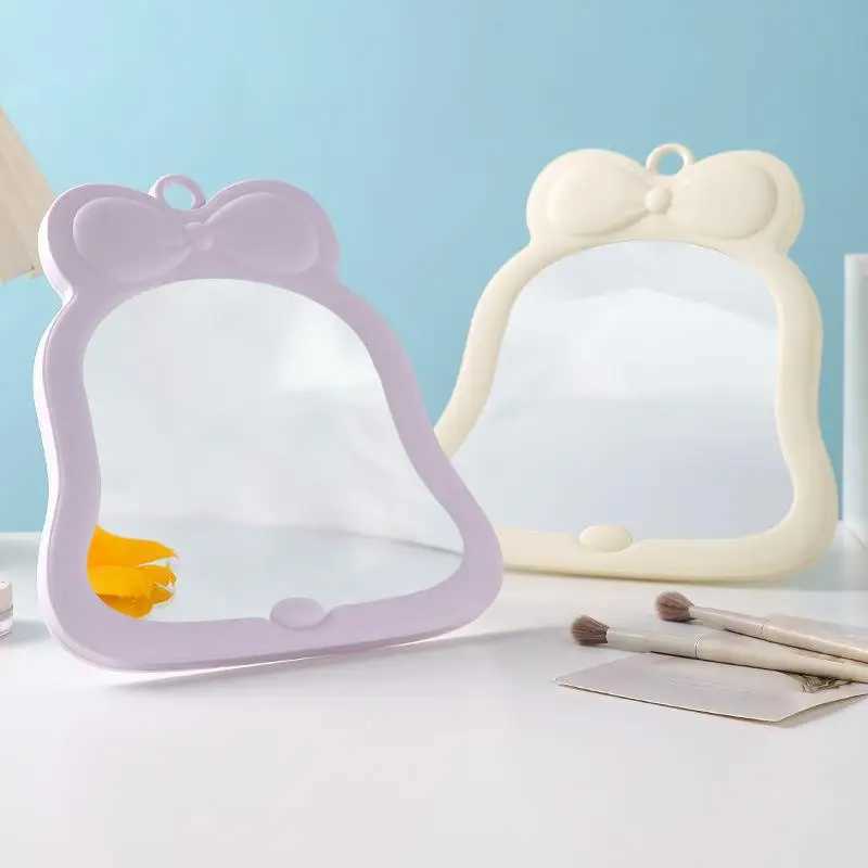 1 Pcs Bow Desktop Makeup Mirror Solid Color Simple Portable Handheld Makeup Mirror Foldable Student Compact Cute Pocket Mirror H260327