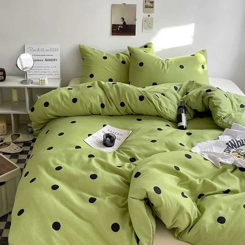 Green Polka Dots Duvet Cover Pillow Case Bed Sheet AB Side Quilt Cover Stripe Boy Kid Teen Girl Bedding Linens Set King Queen H260327