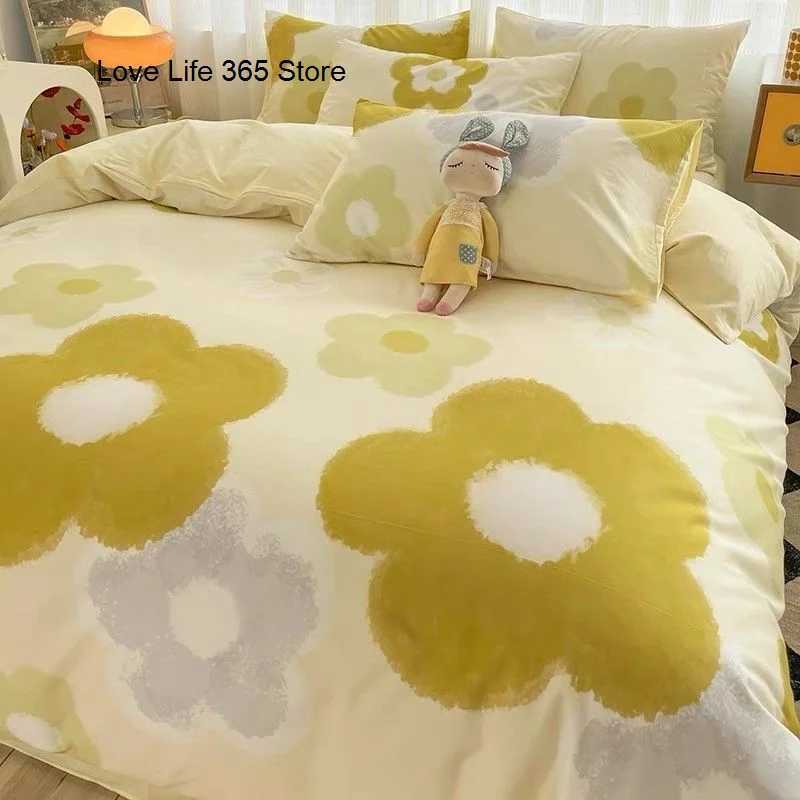 Sweet Blue Love Heart Printed Bedding Set For Girls Adults Children Bed Cover And Flat Sheet Pillowcases Soft Full Size 3/4pcs H260327