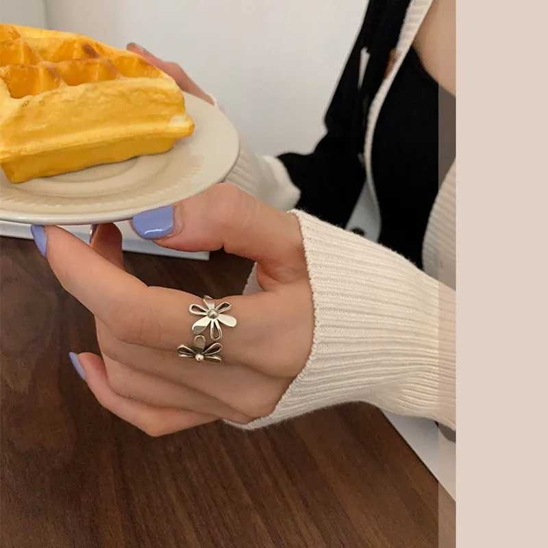VENTFILLE 925 Sterling Silver Open Flower Ring For Women INS Fashion Cute Design Party Jewelry Gifts Dropshipping H260327