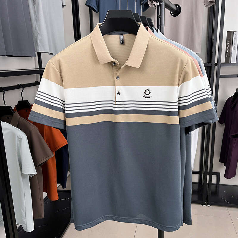 High end stylish summer new T shirt with a collar striped short sleeve light business pullover polo shirt - view 5
