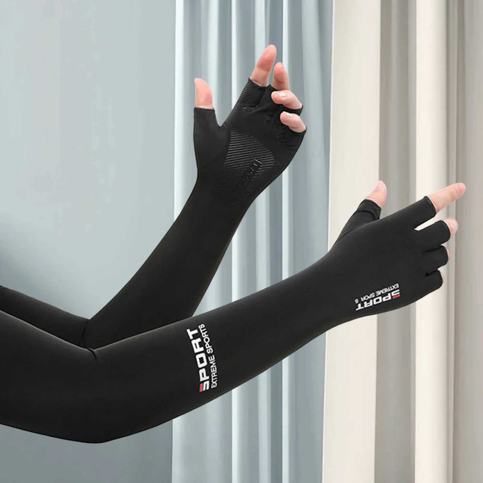Sun-protective Arm Sleeves Cooling Cover Summer UV Sun Protection Riding Sleeves Thin ice silk gloves outdoor Running Cycling D260326