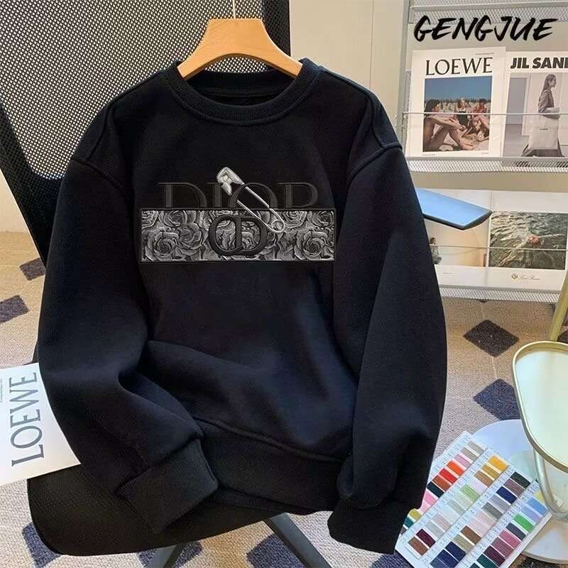 Fleece-Lined Thickened Autumn Winter Heavyweight Crew Neck Sweatshirt Unisex Korean Style Casual Versatile Long Sleeve Top Jacket