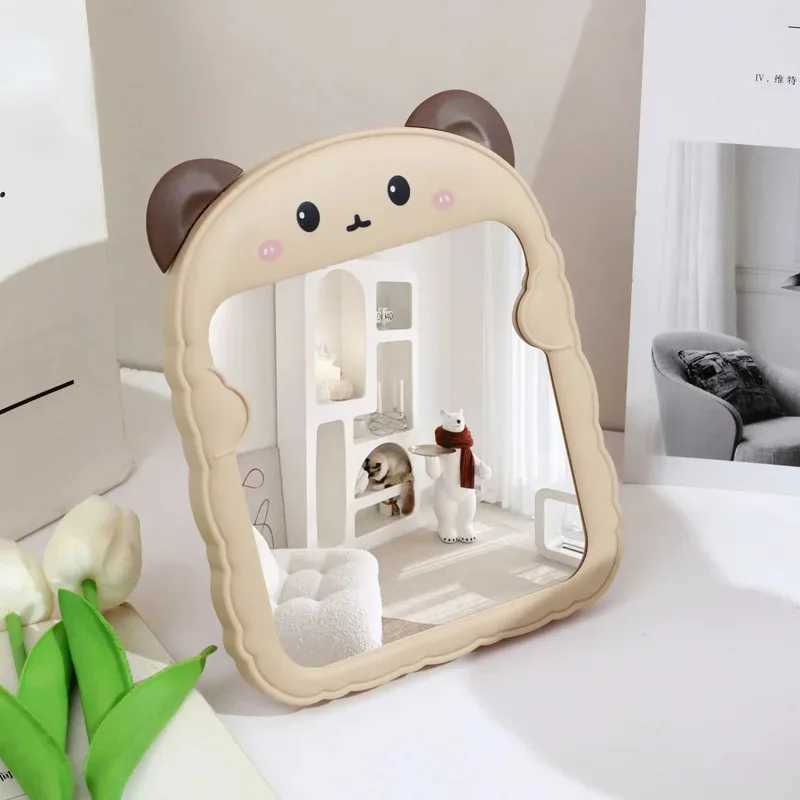 Bedroom Small Makeup Mirror - Cartoon Panda Ear Table Foldable Style Dormitory Office Use H260327