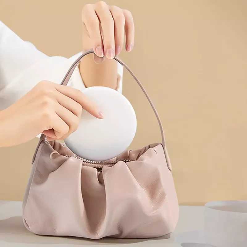 Personalized Small LED Light Cosmetic 2 Side Folding Makeup Compact Pocket Mirror Women Luminous Effect Pink White Mini Mirror H260327