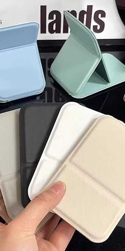 Desktop Mini Foldable Makeup Mirror Solid Color PU Leather Simple Portable Wear-resistant Student Compact Handheld Makeup Mir H260327