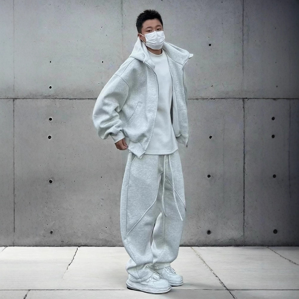 JACK American High Street Hooded Sweatshirt Mens Autumn and Winter Version Loose Basic Solid Color Zipper Short Jacket y240830