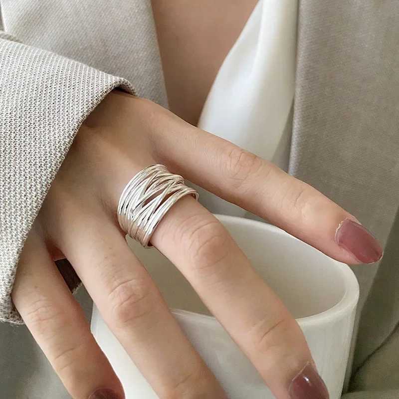 925 Sterling Silver Open Ring for Women Fashion Handmade Geometric Irregular Lines Ring Party Jewelry Holiday Christmas Gifts H260327