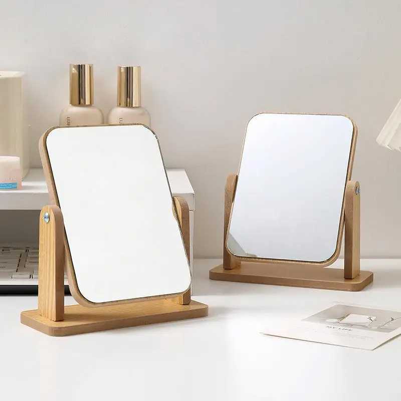 1Pc Clear Wooden Vanity Mirror - Desktop Angle Adjustable High-Definition Makeup Mirror with Stand for Personal Grooming H260327