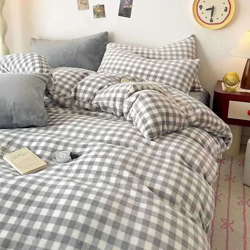 Plaid Duvet Cover for Winter Flannel Fleece Warm Quilt Cover Simple Style Thick Single/Queen/King Size funda nordica 150 cama H260327