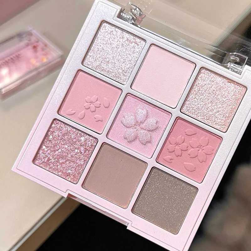 Romantic Pink Flower 9-Colors Glitter Eyeshadow Matte Shimmer Pink Brown Shiny Eye Shadow Girl Makeup Palette Lasting Cosmetic H260327