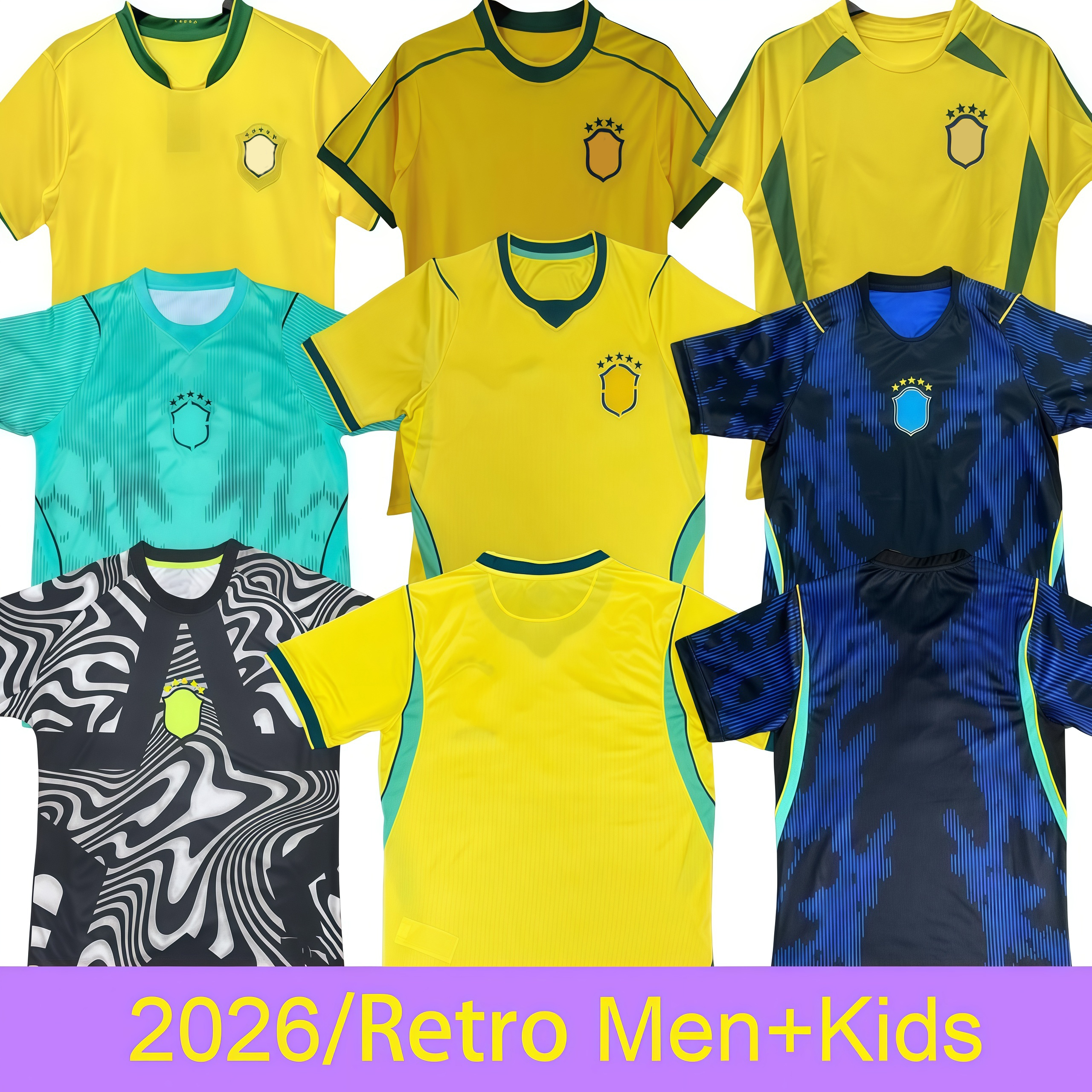 Brasil Soccer Jerseys 2026 World Cup NEYMAR VINI JR RODRYGO BraziLS Football Shirts Classic Retro brasil tops 98 02 04 Rivaldo Ronaldinho Kaka cafu carlos Kid kits