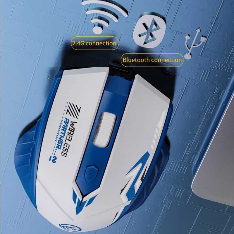 Wireless Mouse Dual Mode 24G Bluetooth-compatible Rechargeable Glow Mouse Noiseless Cordless Computer Mice for PC Laptop D260327