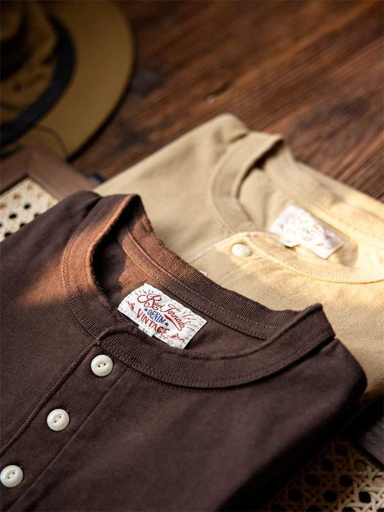 Red Tornado Short Sleeve Henley T-Shirt Heavyweight Cotton Men Every Day Tee Amekaji C260326