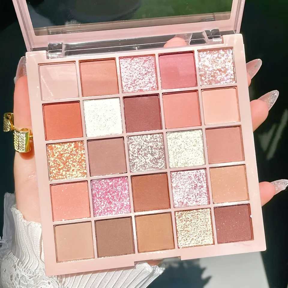 25-Color Eyeshadow Palette - Neutral Brown and Rose Nude Shades Matte Glitter and Pearlescent Finishes Suitable for Everyday Smoky Eye and Party Looks