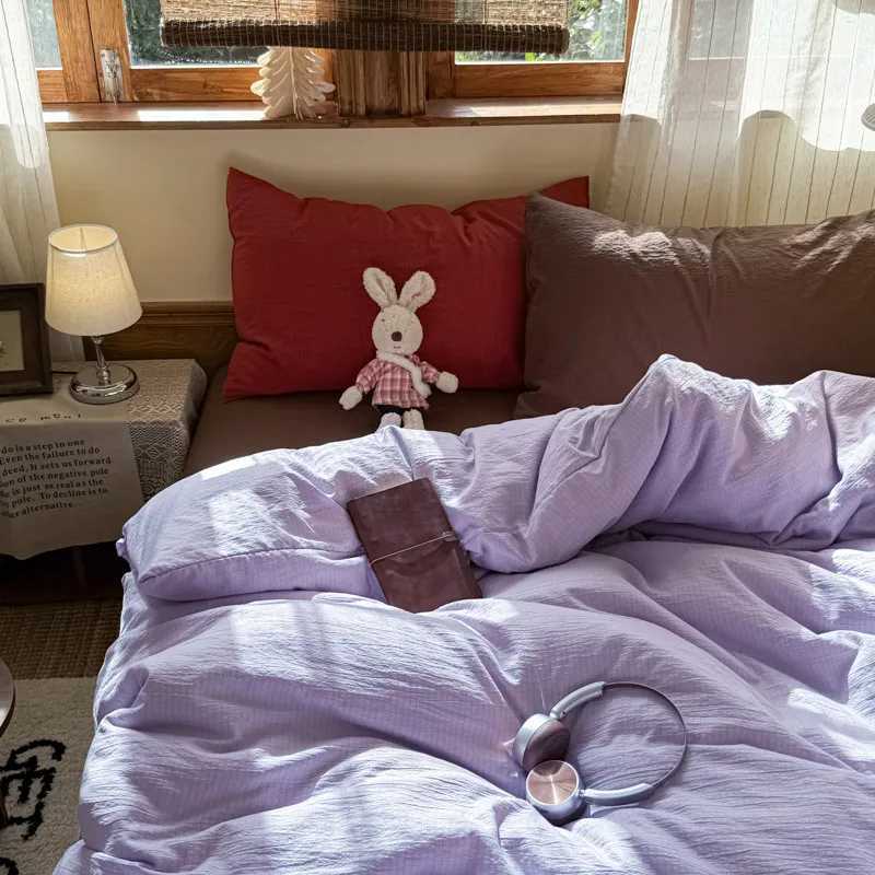 New mix and match solid color double-spell four-piece set washable quilt cover student dormitory three-piece set H260327