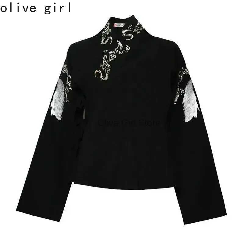 Oversized Traditional Chinese Hanfu Top Plus Size Daily Female Cross Collar Embroidery for Spring and Summer Clothing C260326