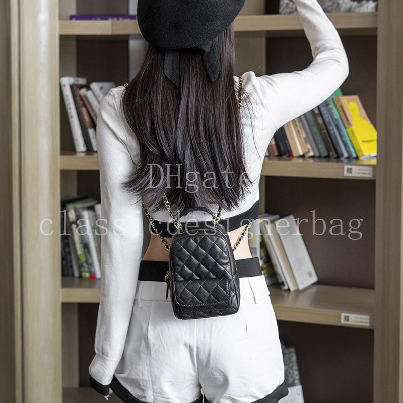 2026 New Luxury Mini Quilted Backpack 18CM Women Caviar Leather Designer Style Chain Shoulder Bag With Box CC10