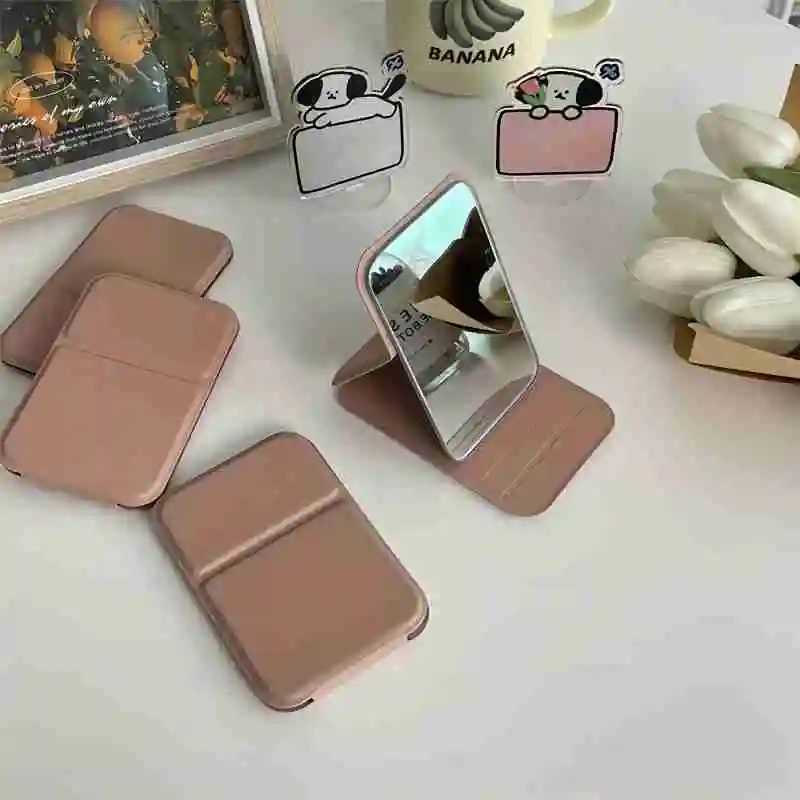 Woman MINI Folding Makeup Mirror High-quality Portable Pocket Makeup Mirror Single-side Creative Women Solid Color Handle Desk H260327