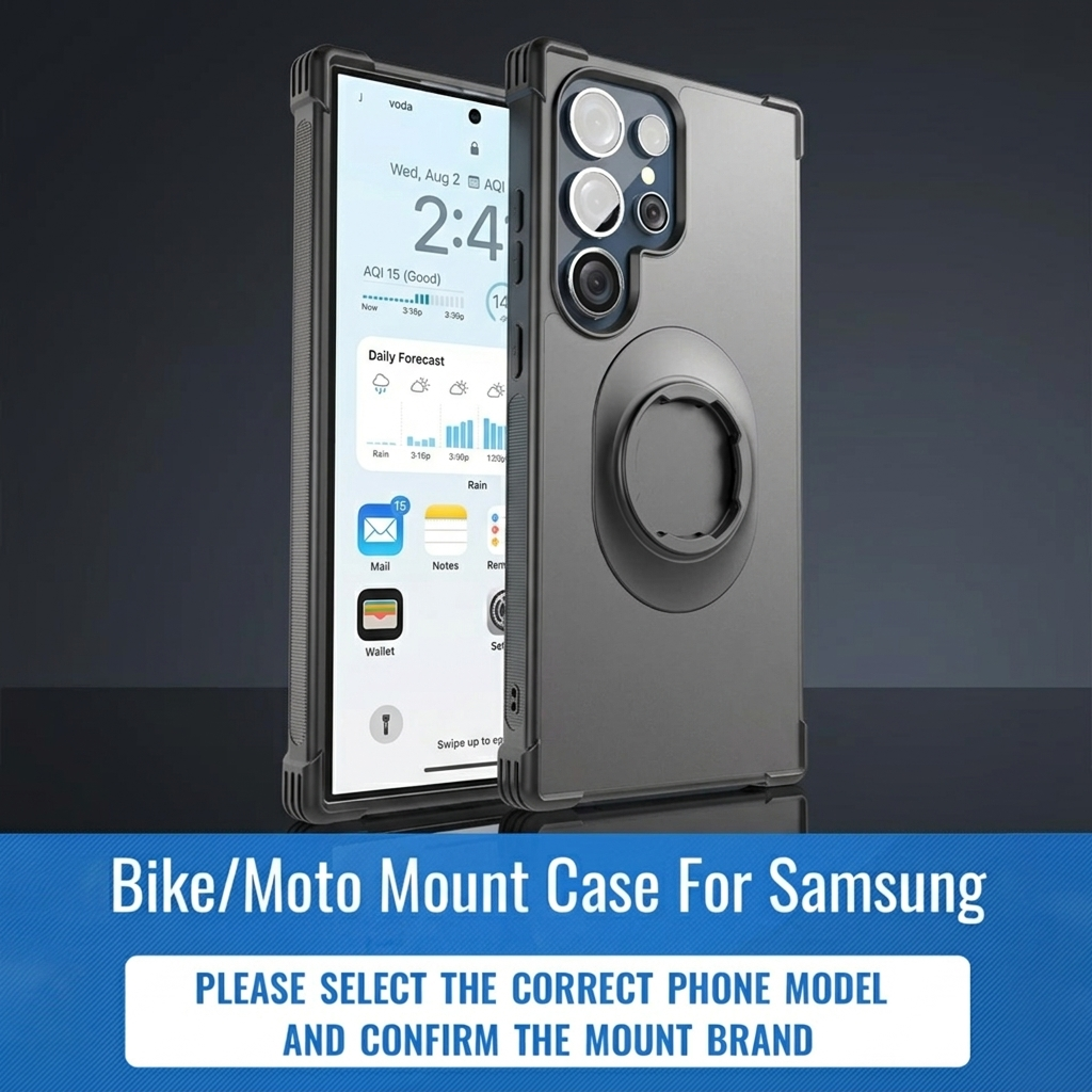 Rugged Outdoor Armor Case for Samsung S25 S24 Ultra, Built-in Mechanical Lock Interface for Bike Handlebar & Moto Navigation Mount, Shockproof Shell