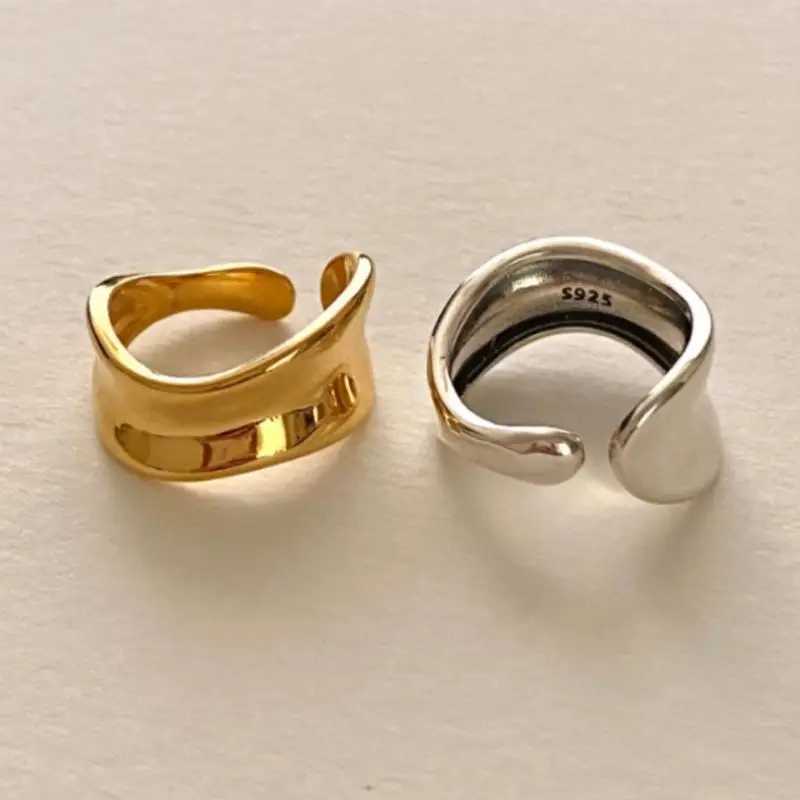 New 925 Sterling Silver Open Rings for Women Fashion Couple Handmade Smooth Wide Irregular Ring Prevent Allergy Jewelry Gifts H260327