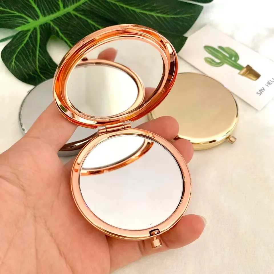 Portable Makeup Mirror Solid rose gold Color Metal Round Case Double-Side Pop-Up Pocket Mirror Beauty cosmetic mirror H260327