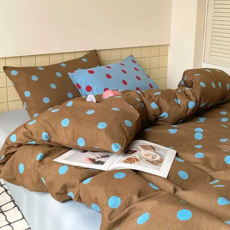 Polka Dot Bedding Set Blue Red Dots With Pillowcases Fitted Sheet For Teen Girls Women Cozy Bedroom Decor Full Queen Size H260327