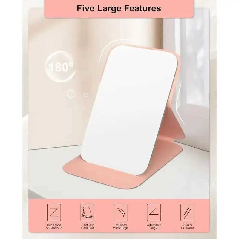 Woman MINI Folding Makeup Mirror High-quality Portable Pocket Makeup Mirror Single-side Creative Women Solid Color Handle Desk H260327