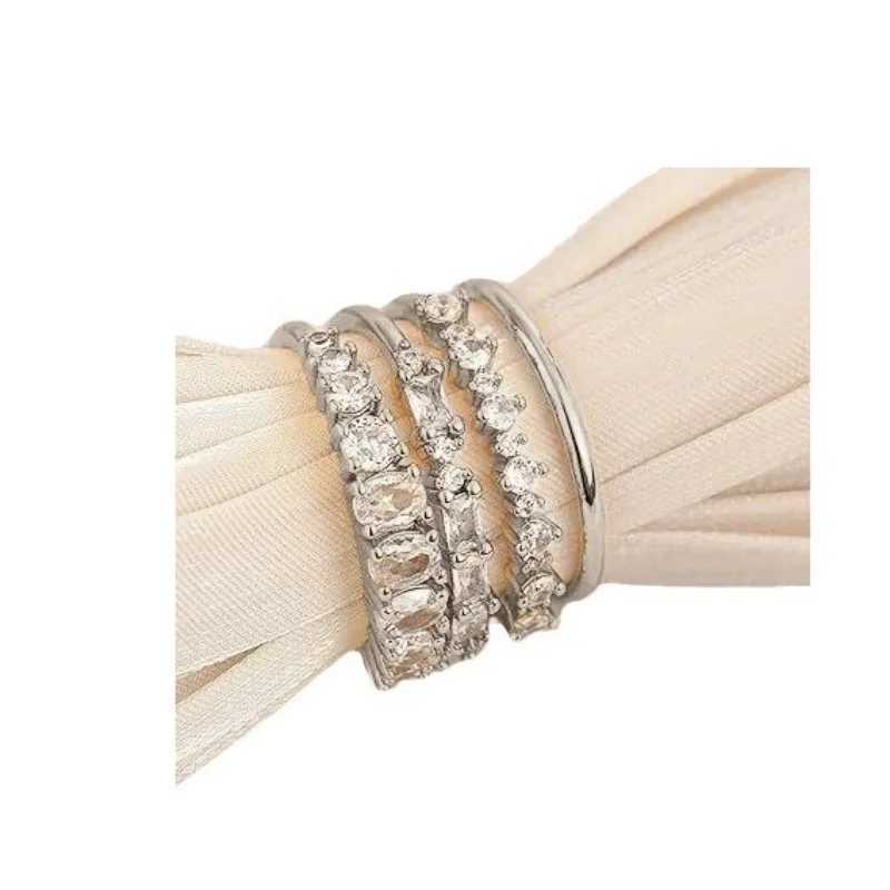 2025 New Gold Plated four piece set Rings For Women Geometric Trendy Cubic Zirconia Jewelry Party Ring Wholesale Size 5-11 H260327